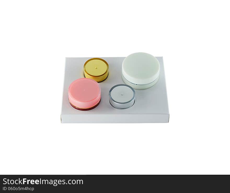 Cosmetics containers package isolate on white background. Cosmetics containers package isolate on white background