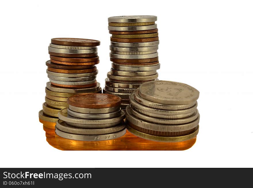 Stack coins isolated on white background. Stack coins isolated on white background