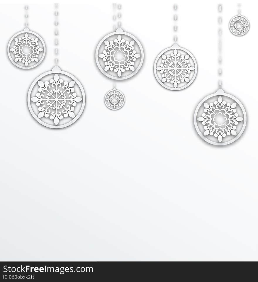 Christmas background with baubles and snowflakes volume. Christmas background with baubles and snowflakes volume