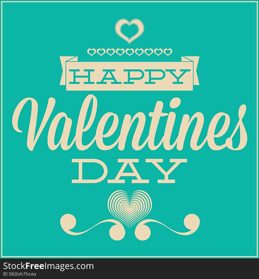 Greeting Card For Valentines Day. Blue Background