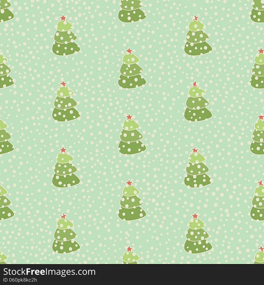 Christmas tree retro seamless background, vector illustration