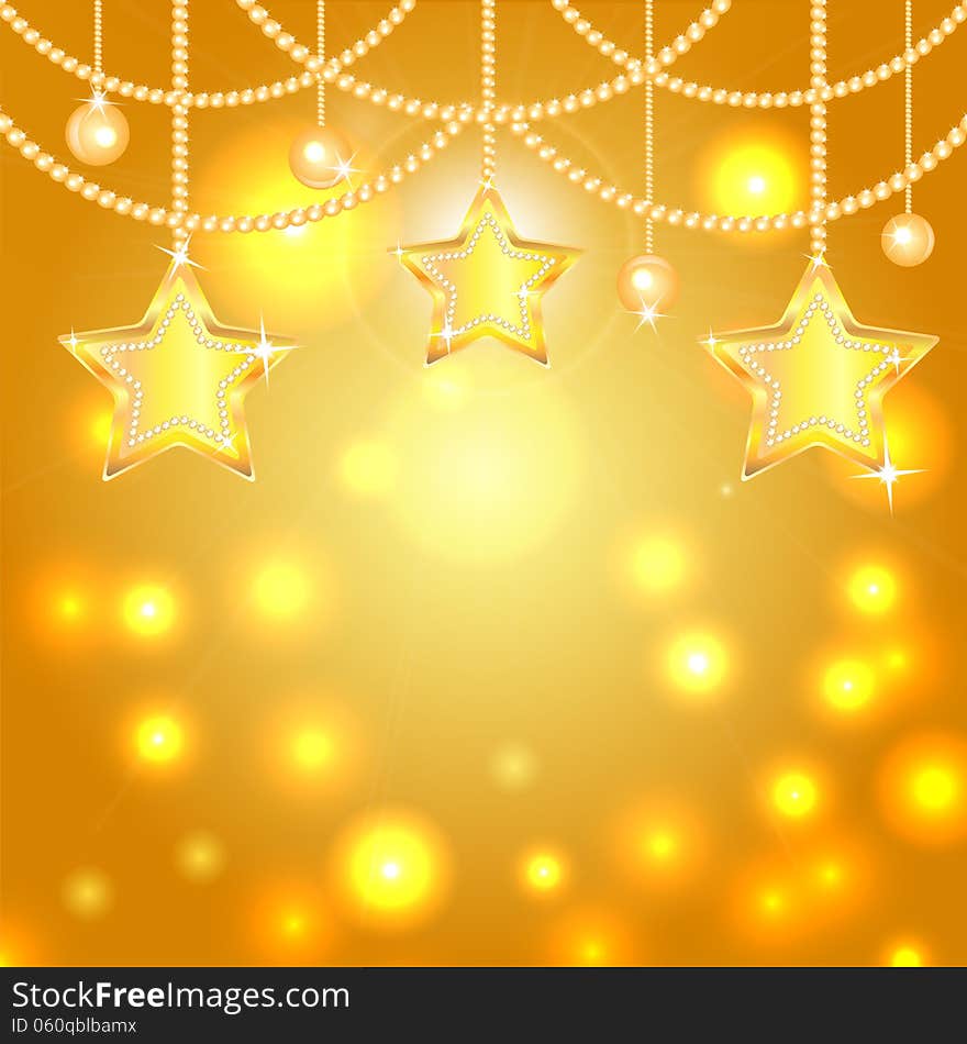 Gold christmas decorations in the form of stars and balls on a sparkling background.twinkling New Year background. Gold christmas decorations in the form of stars and balls on a sparkling background.twinkling New Year background.