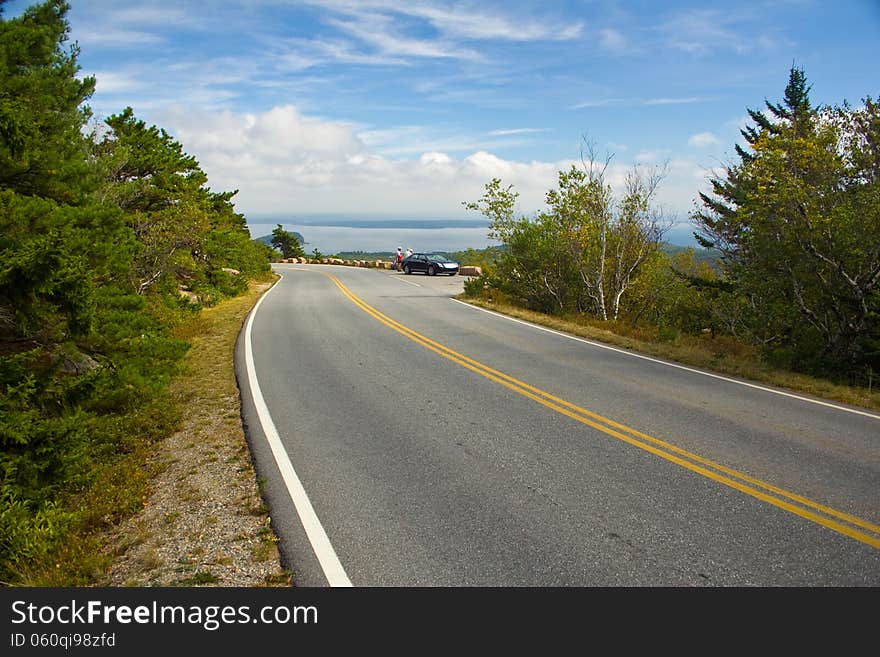 Roadway in Maine going up cadillac mountain near overlooking Bar Harbor. Roadway in Maine going up cadillac mountain near overlooking Bar Harbor.