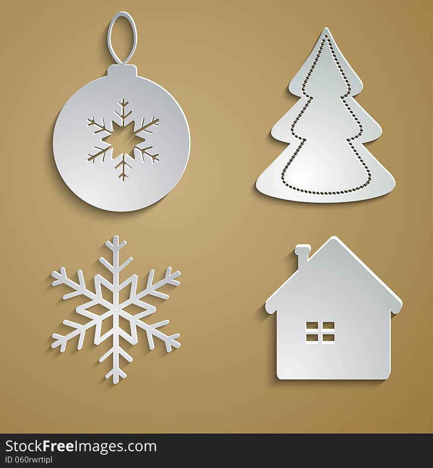 Christmas and New Year set of stickers white