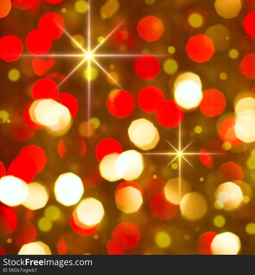 Red golden glowing background. Christmas card.