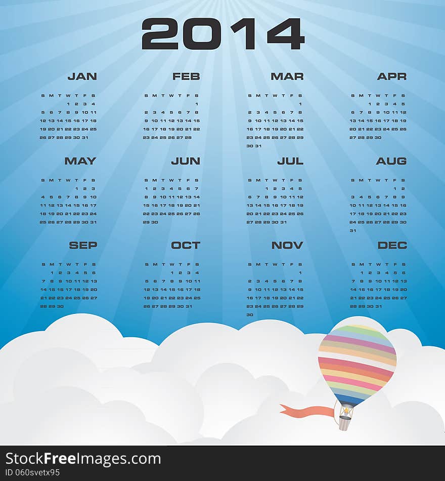 Simple calendar 2014 with beautiful sky background