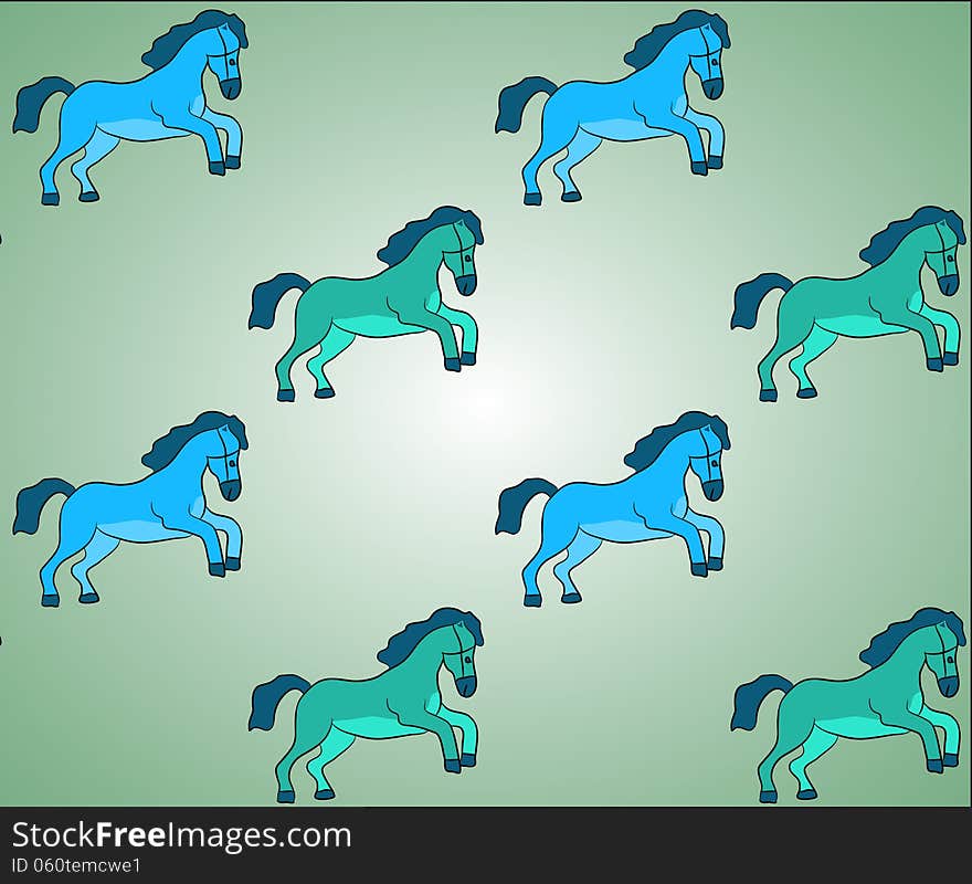 Blue and Green Horses Vector Background Seamless Pattern. Blue and Green Horses Vector Background Seamless Pattern