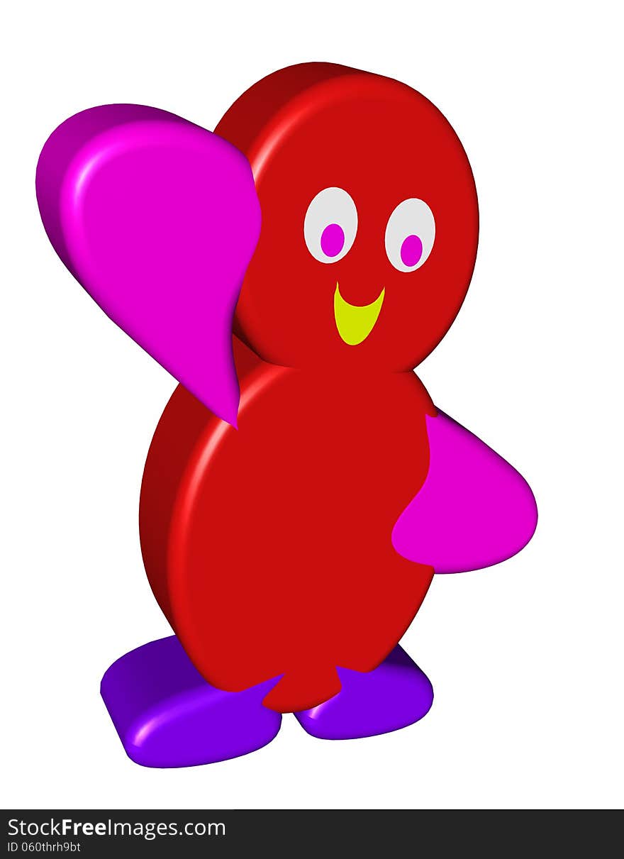 Red cartoon character waving