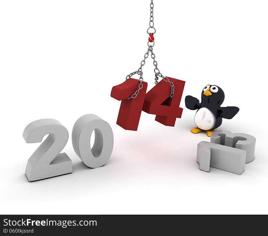 Penguin character bringing in the new year