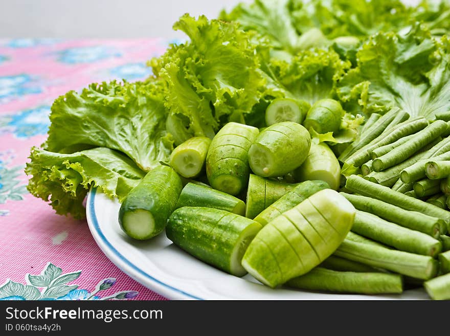 Many vegetables : Chinese Cabbage, Cucumber and cow-pea