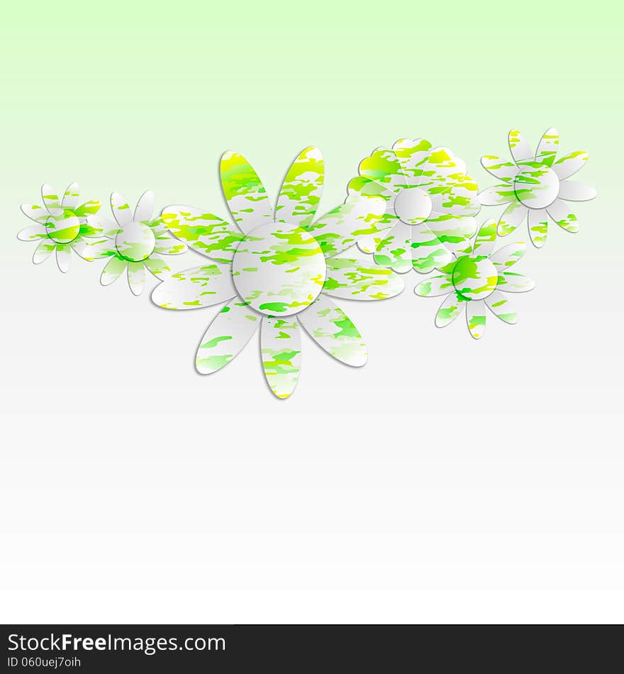 Green abstract flowers background with pattern