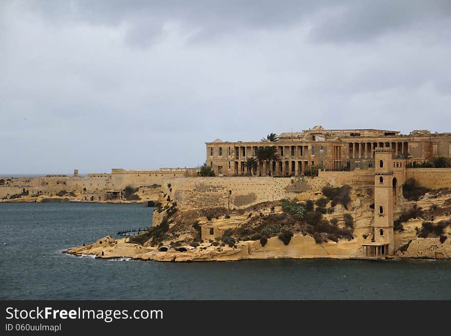 View from Valletta to Grand Harbour and Vittoriosa. View from Valletta to Grand Harbour and Vittoriosa