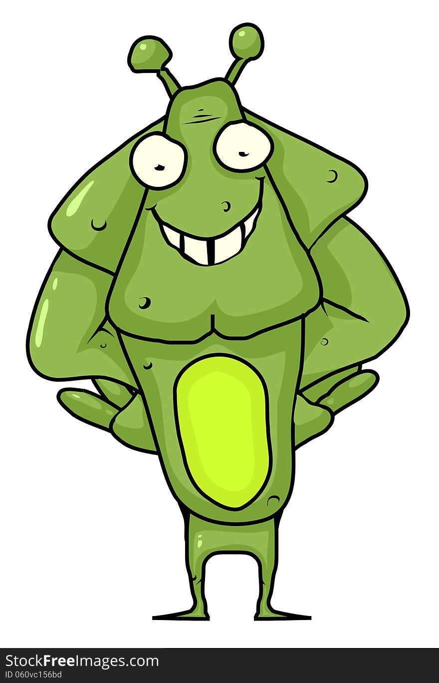 Cartoon green alien character smiling