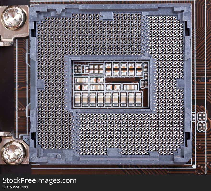 A slot for a modern processor on the motherboard. A slot for a modern processor on the motherboard.