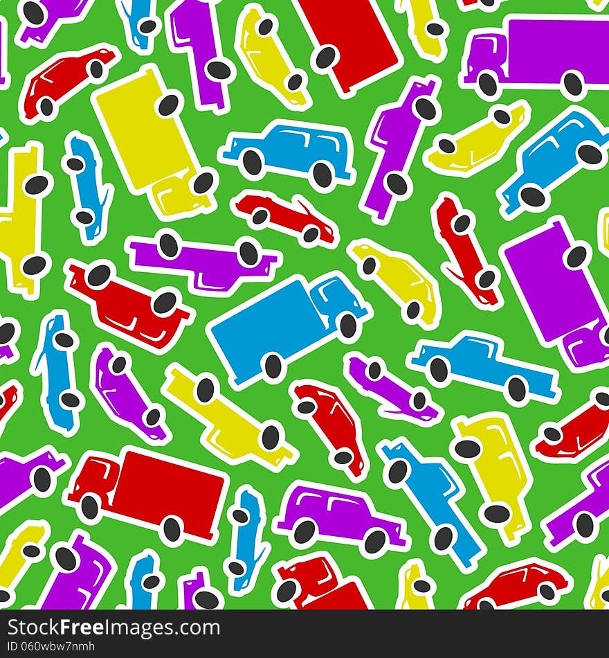 Seamless pattern made of paper look abstract cartoon cars. Seamless pattern made of paper look abstract cartoon cars