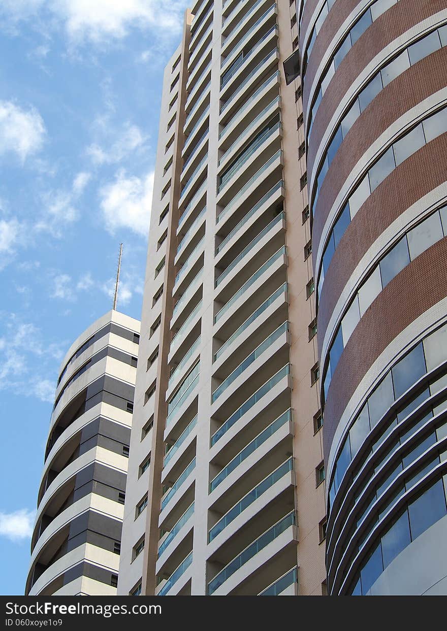 Modern office buildings in Brazil in inferior focal lens perspective.