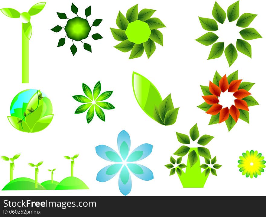 Vector illustrations set of ecological symbols. Vector illustrations set of ecological symbols