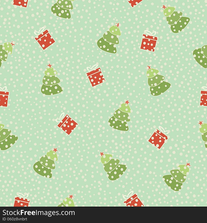 Christmas tree gift seamless background, vector illustration