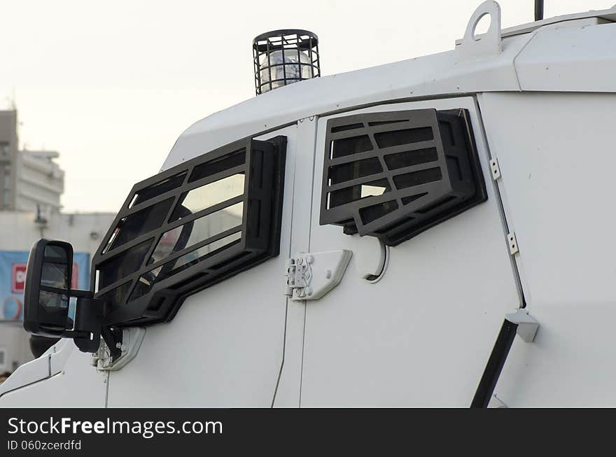 A police armoured vehicle at display during Expomil, the Romanian military equipment fair 26-29 September 2013, Bucharest, Romania