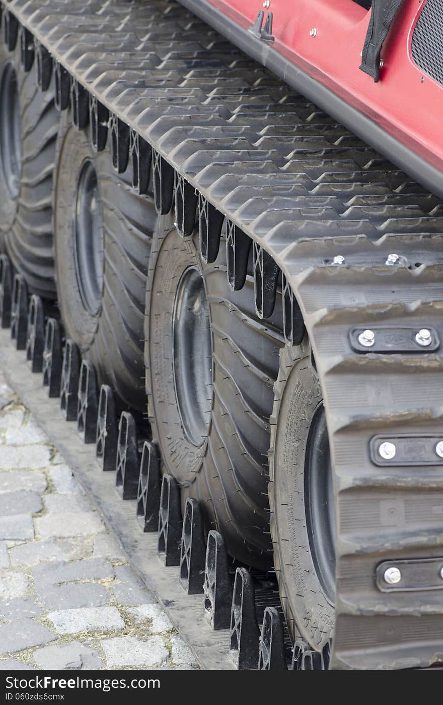 Close up of caterpillar tracks on a military vehicle