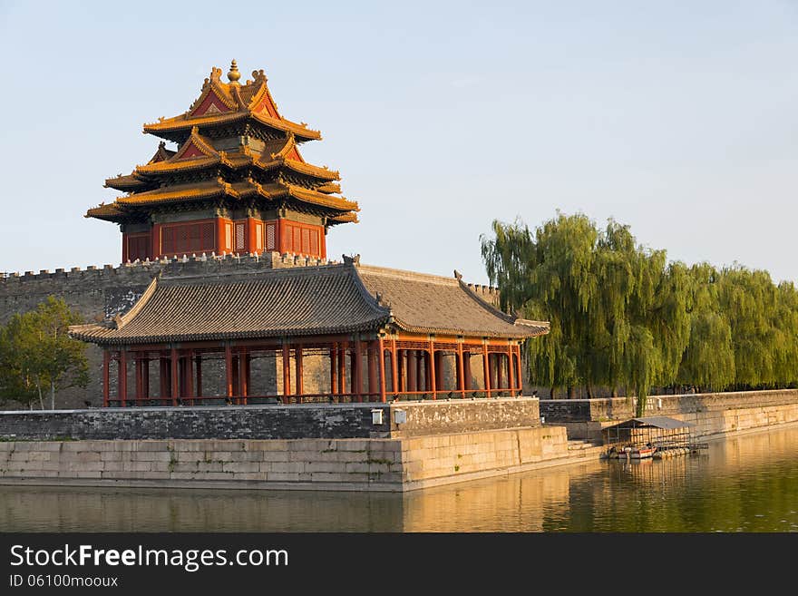 Northwest corner of the Forbidden City in Beijing at dusk. Northwest corner of the Forbidden City in Beijing at dusk.