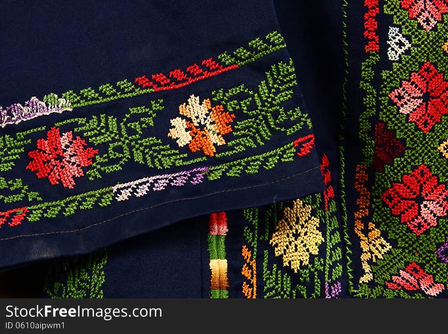 Embroidery made by needle using Silk, used to decorate clothing in the Middle. Embroidery made by needle using Silk, used to decorate clothing in the Middle