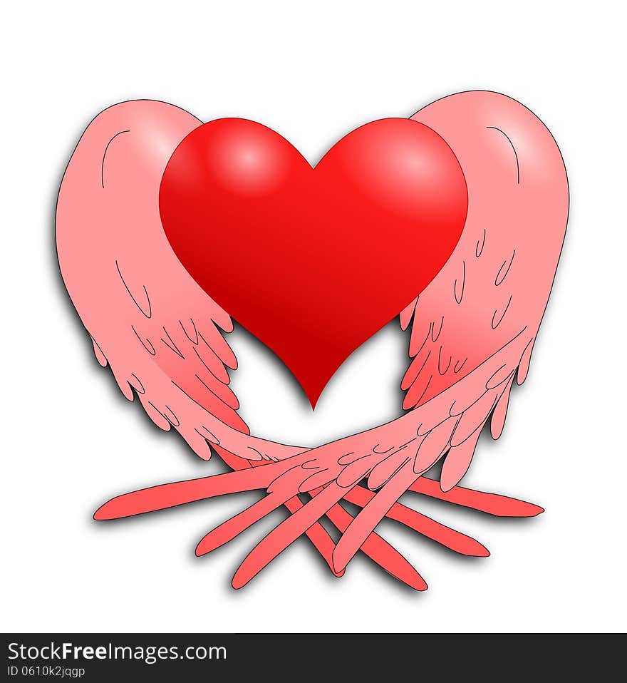 Red heart with pink wings. Red heart with pink wings