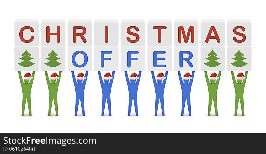 Men holding the words Christmas Offer. Concept 3D illustration.