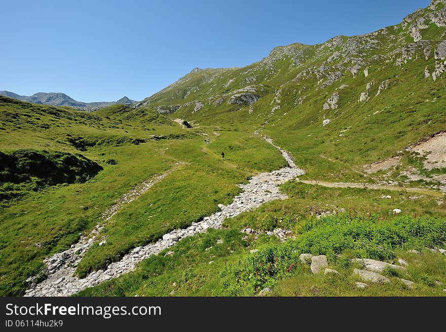 Hiking in sunny Alps, Switzerland