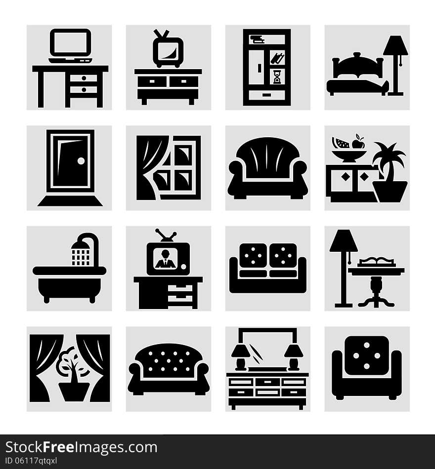 Elegant Vector Furniture Icons Set. Elegant Vector Furniture Icons Set.