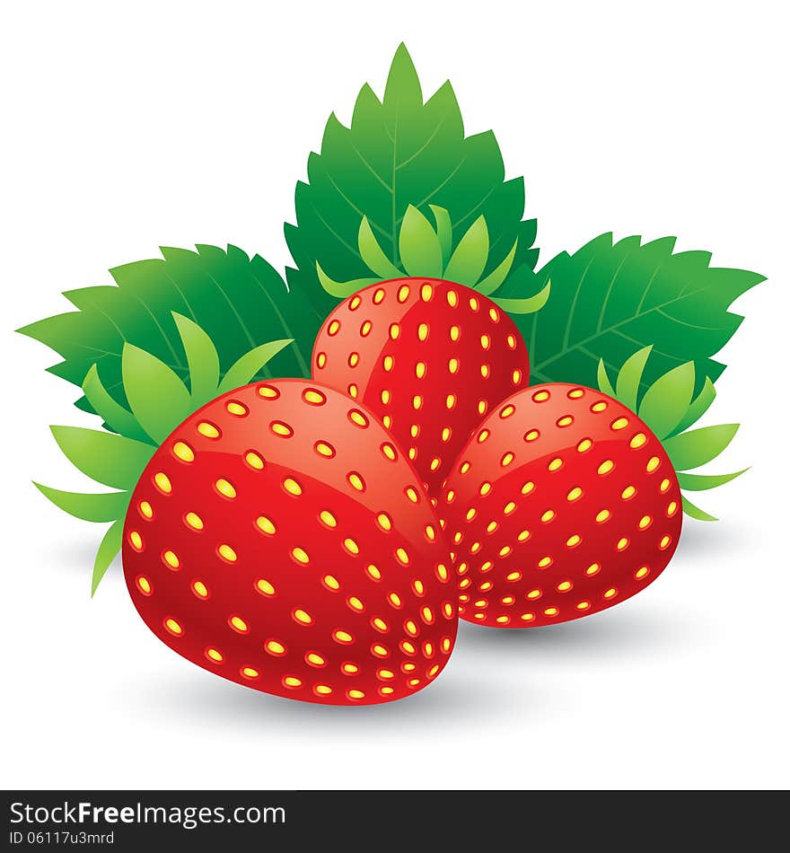 Strawberries With Leaves.  On A White Background