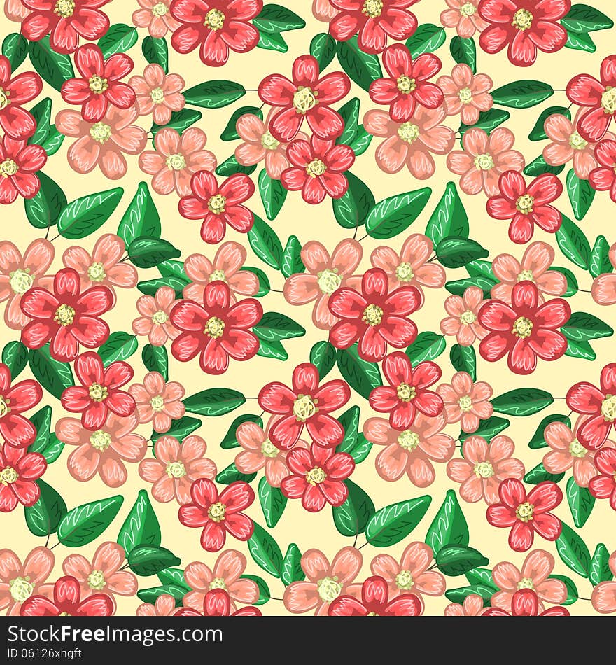 Seamless vintage texture with small pink flowers and leaves. Seamless vintage texture with small pink flowers and leaves