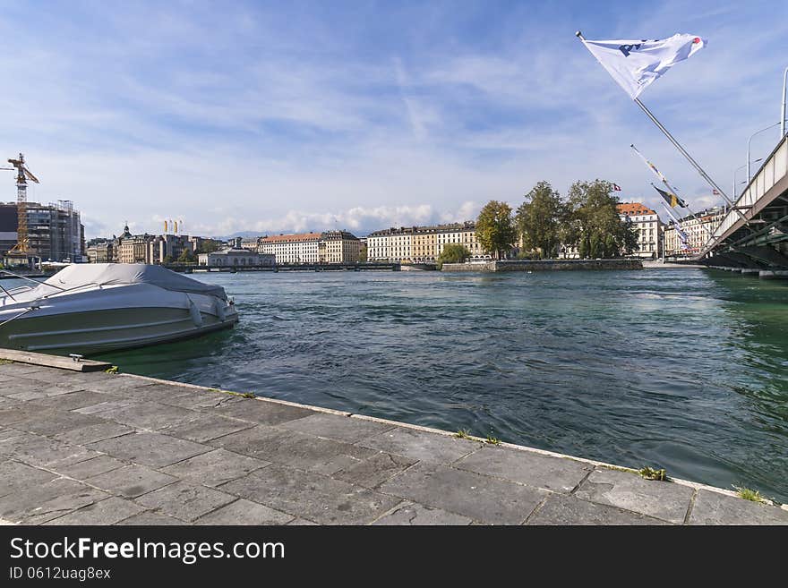 Geneva river flowing under the bridge of Mont Blanc. Switzerland. Geneva river flowing under the bridge of Mont Blanc. Switzerland