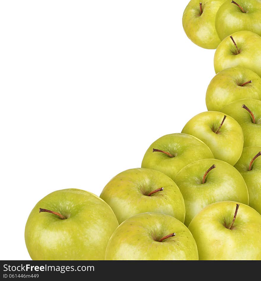 Heap of green apples isolated on white background