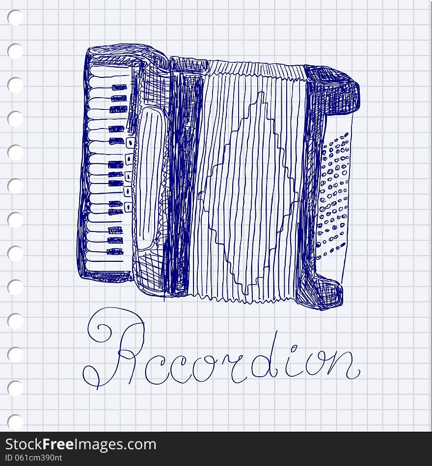 Hand drawn accordion. Doodle style. Hand drawn accordion. Doodle style