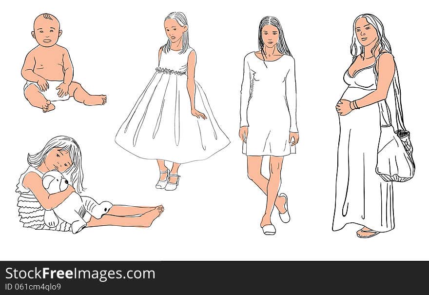 Hand drawn woman stages of life