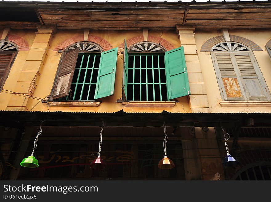 Vintage window at CHANTHABOON WATERFRONT COMMUNITY, Chanthaburi province, Thailand