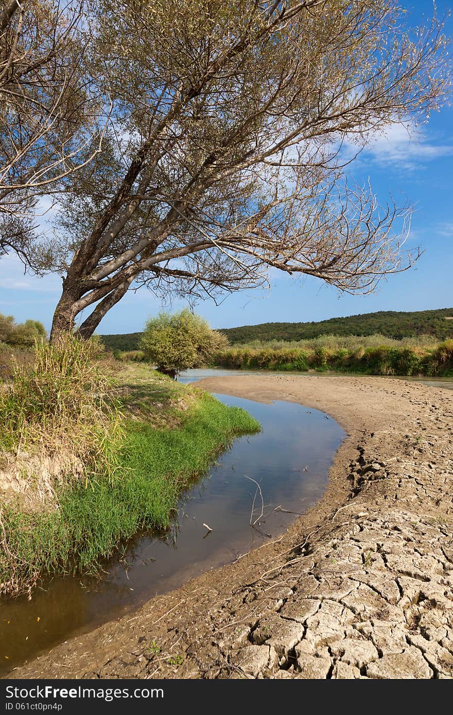 Drying up the river bed. Drying up the river bed