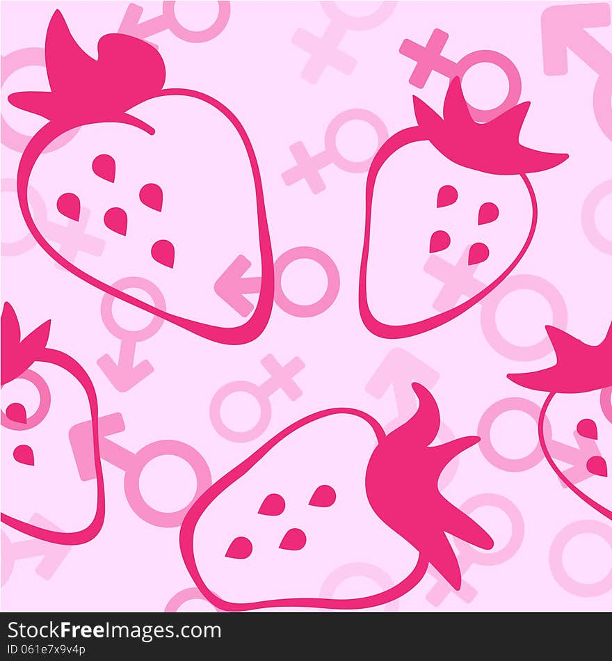 Strawberry, Male and Female Symbols Seamless Pattern. Strawberry, Male and Female Symbols Seamless Pattern