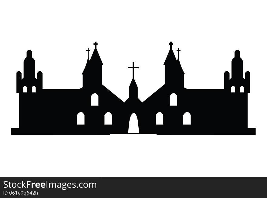 Christian churches silhouette on white background