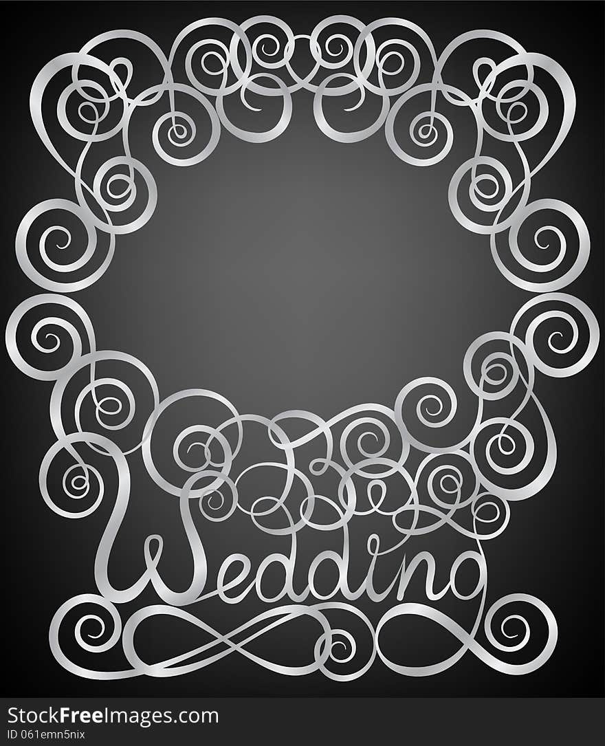 Wedding card with silver swirl pattern frame