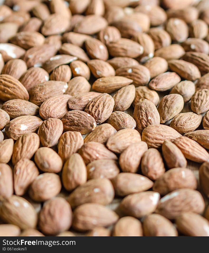 Close up of heap of almonds