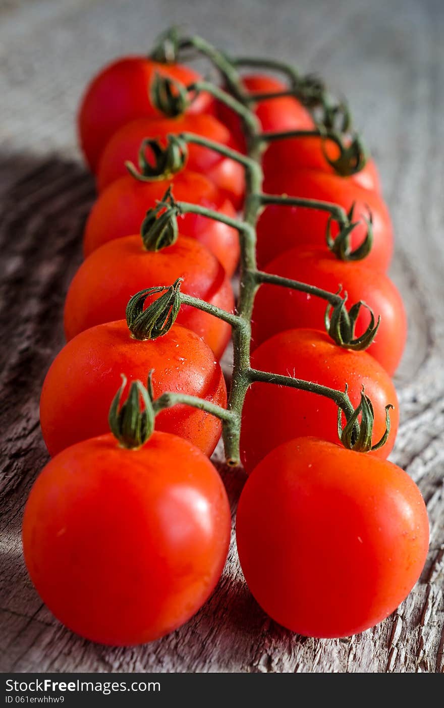 Close up of cluster of cherry tomatoes