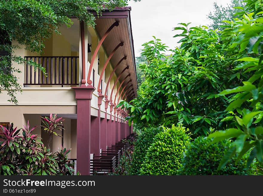 Resort with contemporary building in the garden