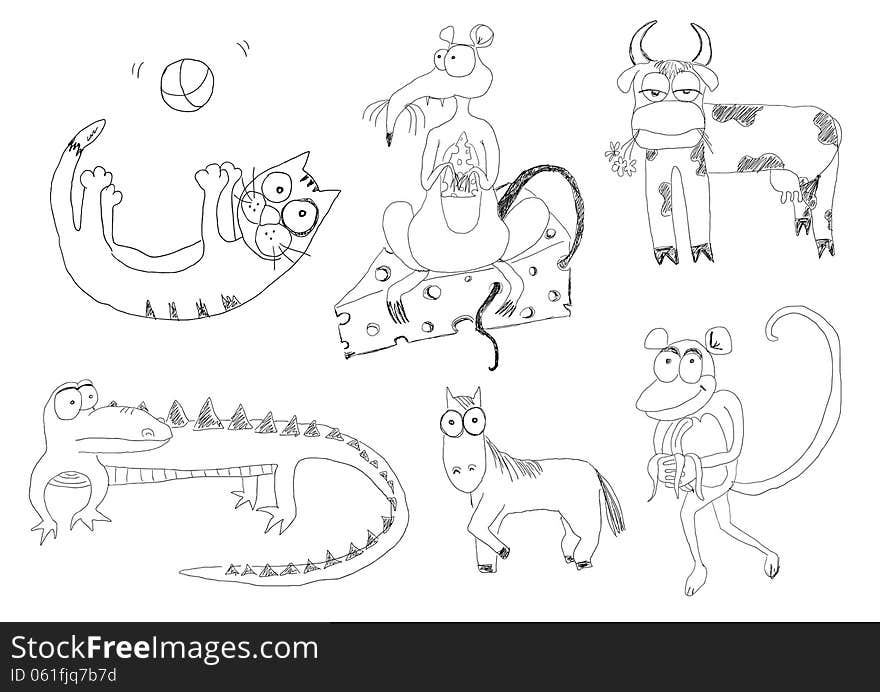 Hand drawn cartoon animal set. Hand drawn cartoon animal set