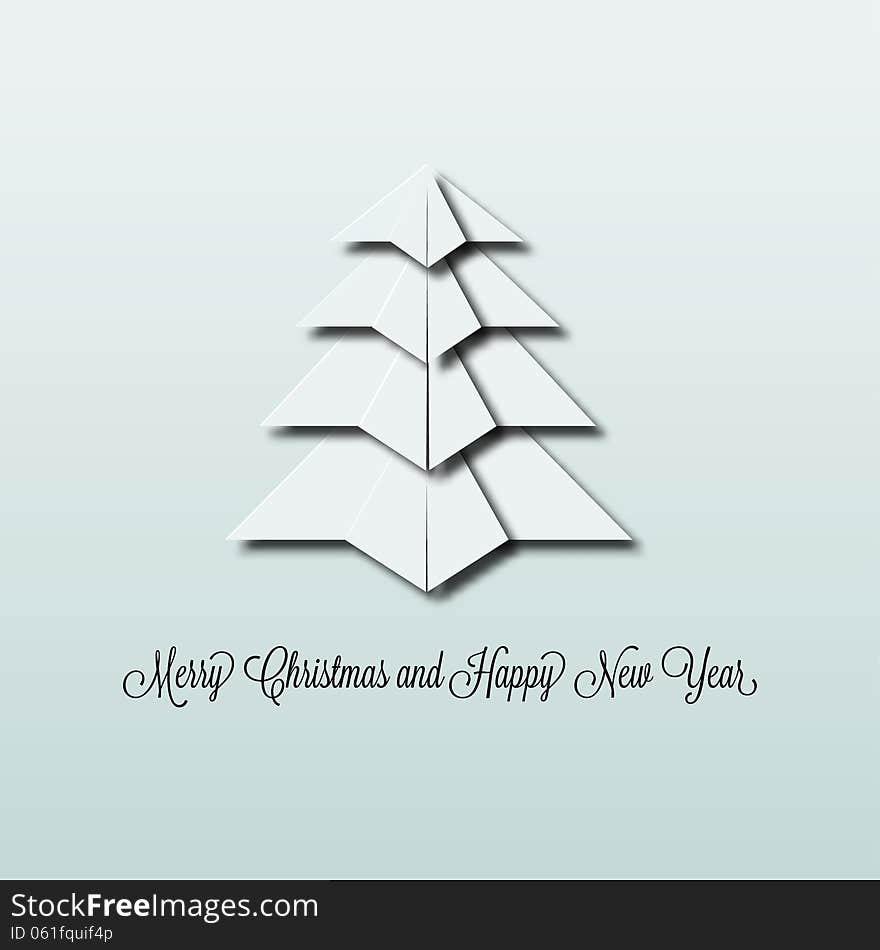 Three-dimensional Christmas tree made ​​from white paper. Three-dimensional Christmas tree made ​​from white paper