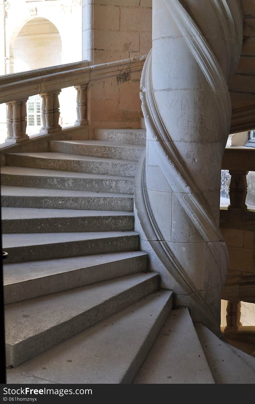 A spiral staircase from a chateau in France. A spiral staircase from a chateau in France