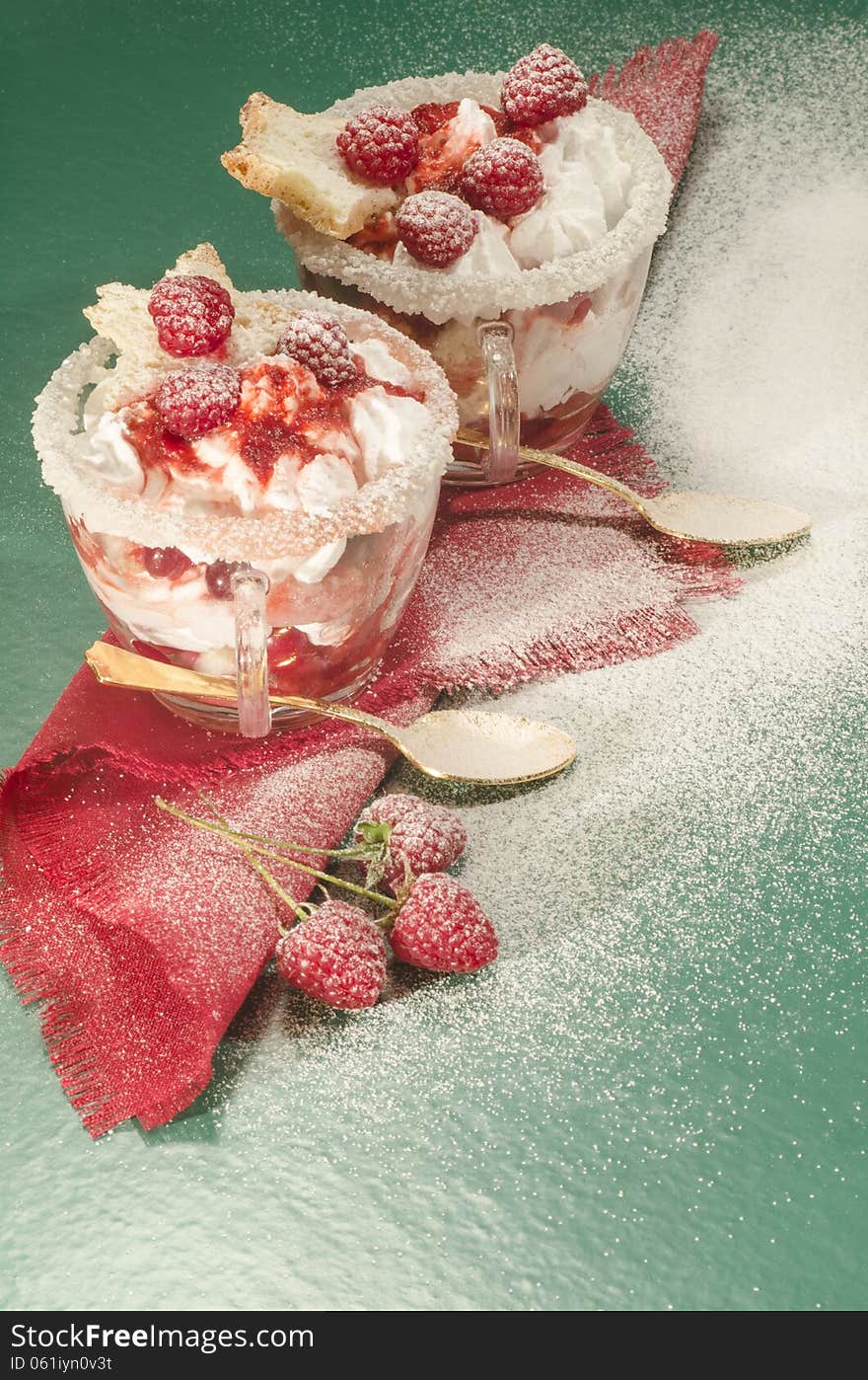 Christmas dessert in a glass with decoration. From series Cranberry-raspberry trifle