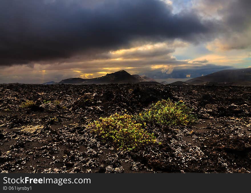 Dramatic view of Timanfaya national park