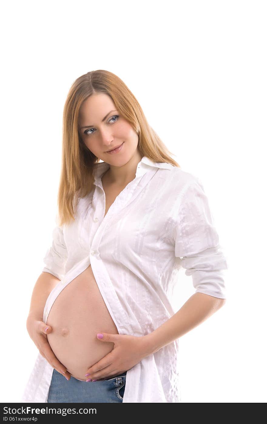 Human pregnancy is isolated on white background